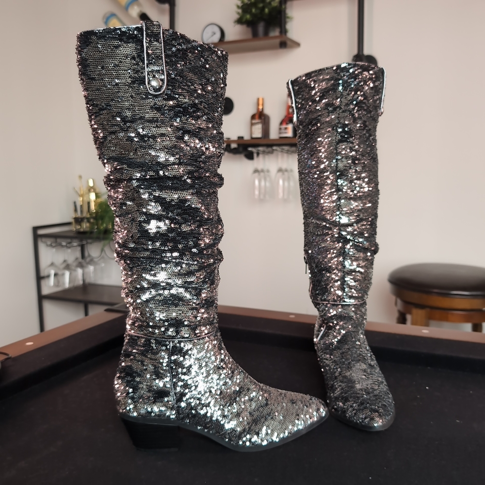 INC International Concepts Launa Western Sequined Slouchy Boots - Size 8